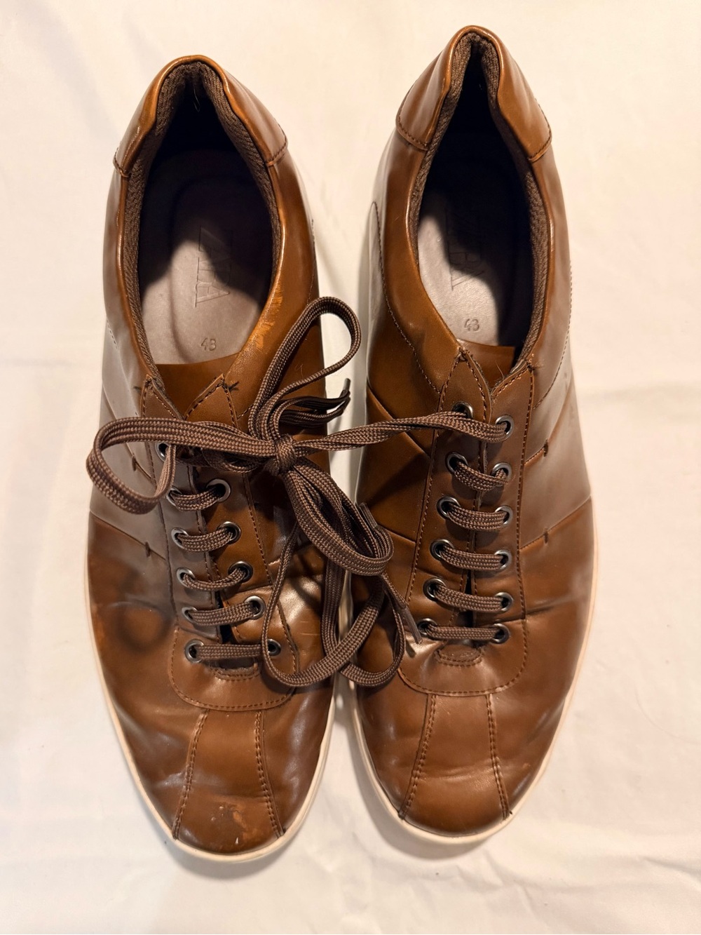 Zara Men's Brown Leather Lace-Up Sneakers